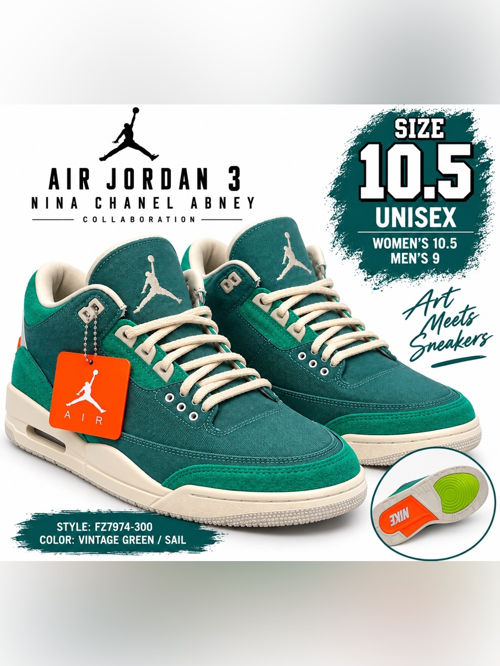 Jordan Nina Chanel Abney x Air Jordan 3 Retro SP Bicoastal Women’s 10.5 FZ7974-3